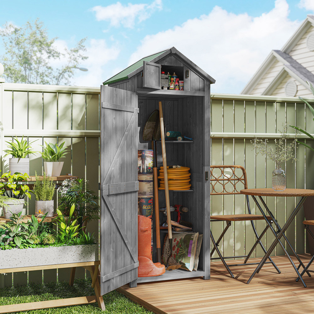 Outsunny 2.5 x 1.8ft Grey Wooden Garden Tool House Shed Image 2