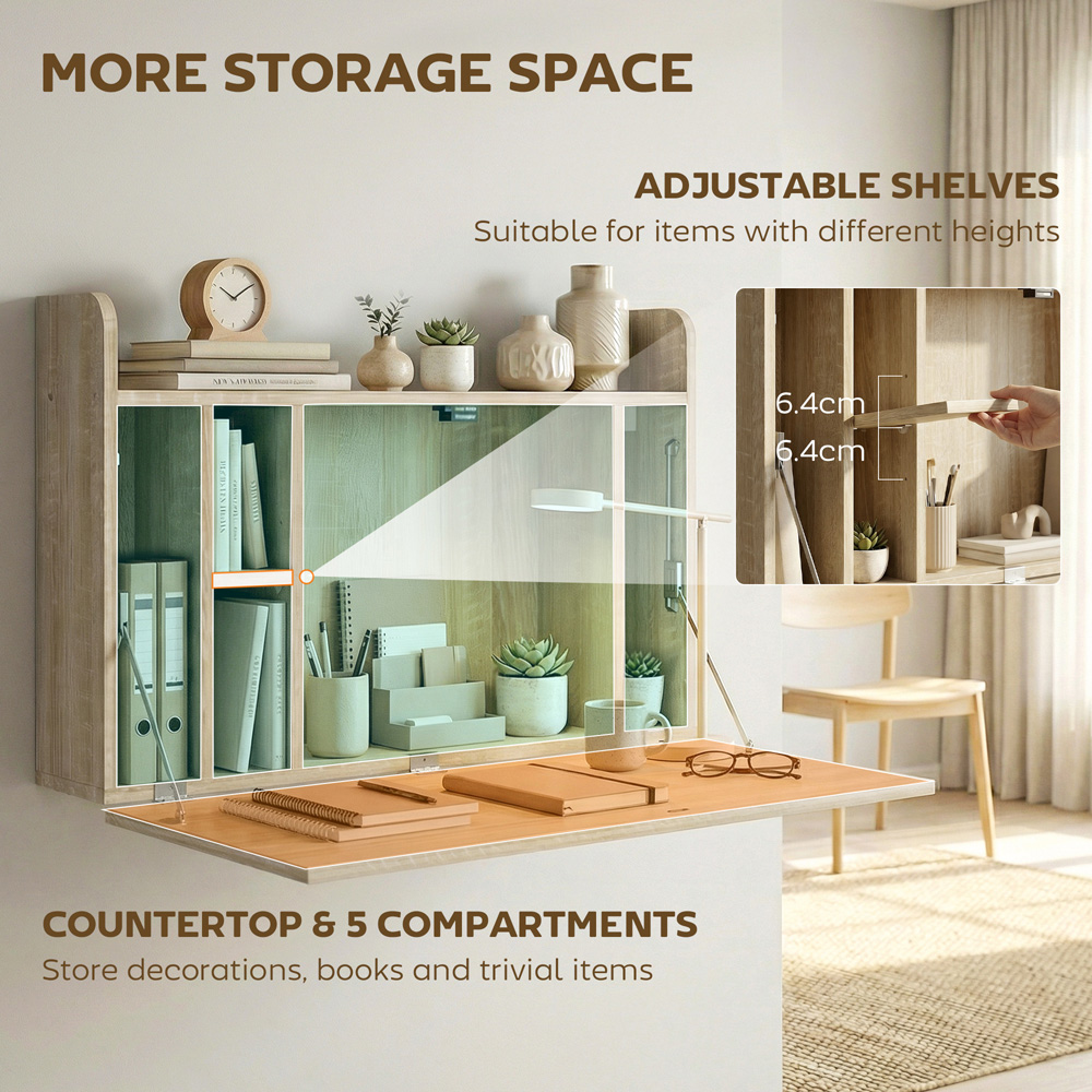 Portland Single Shelf Oak Wall Mounted Table with Hidden Storage Compartments Image 6