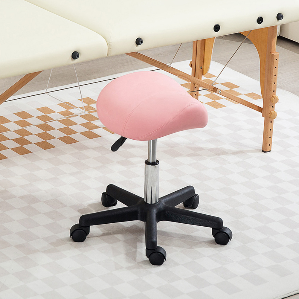 Portland Pink Adjustable Rolling Salon Saddle Stool Image 5