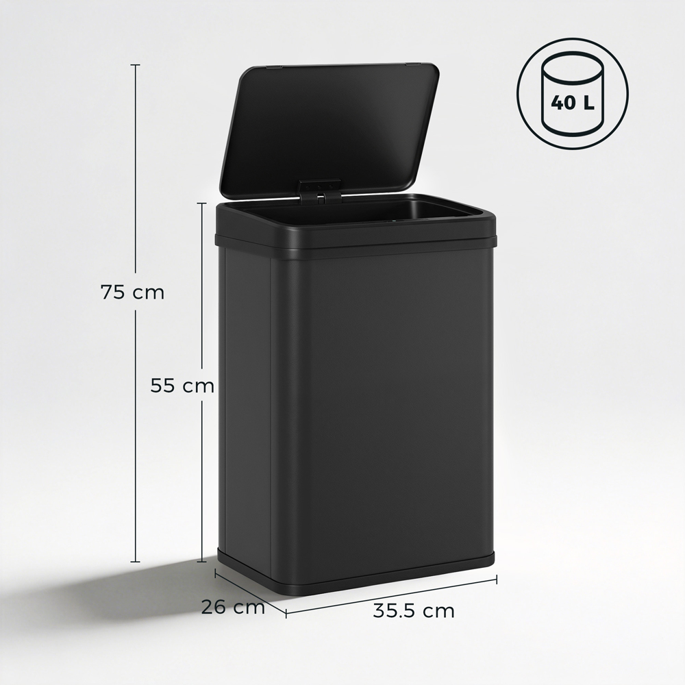 HOMCOM Black Stainless Steel Kitchen Motion Sensor Bin 40L Image 9