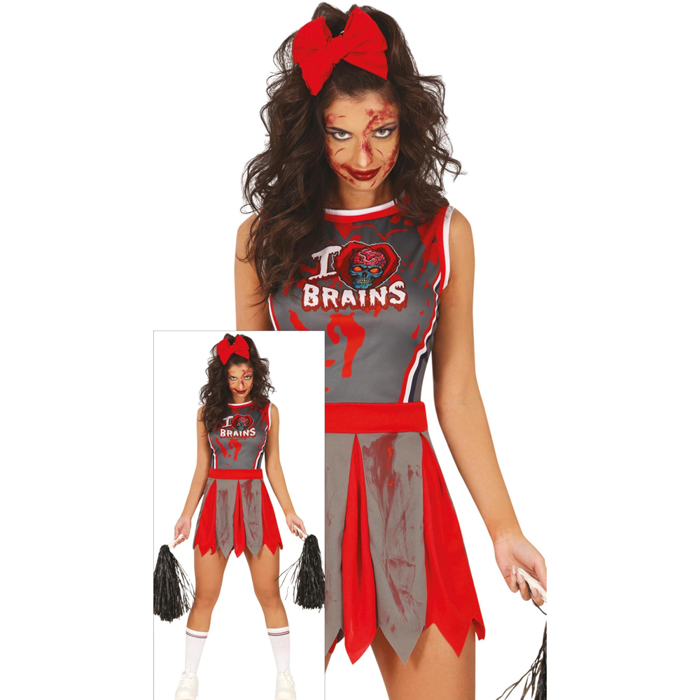 Fiestas Guirca Adult Zombie Cheerleader Grey and Red Halloween Costume Large Image 2