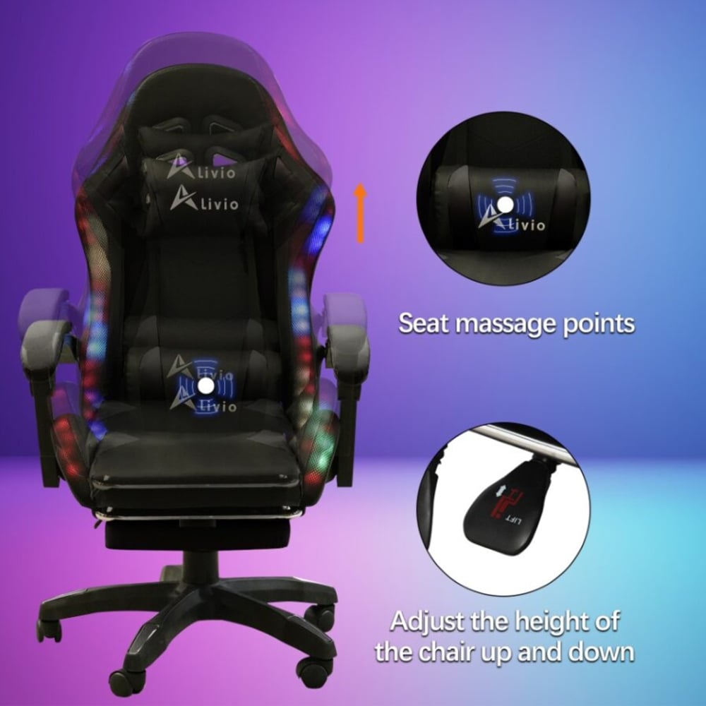 Alivio Black PU Leather RGB Reclining Gaming Chair Image 4