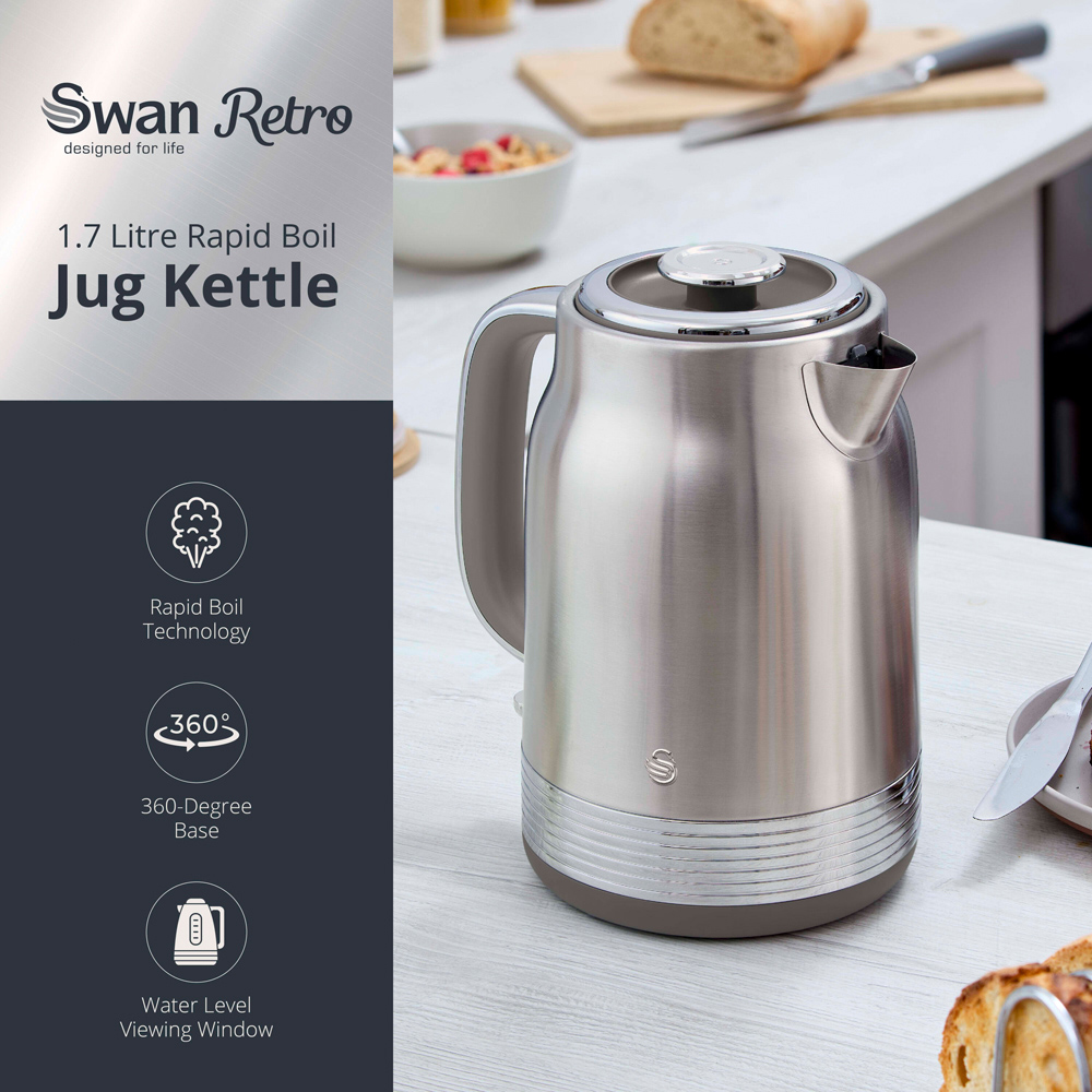 Swan Retro Revive Silver Rapid Boil 1.7L Jug Kettle Image 3
