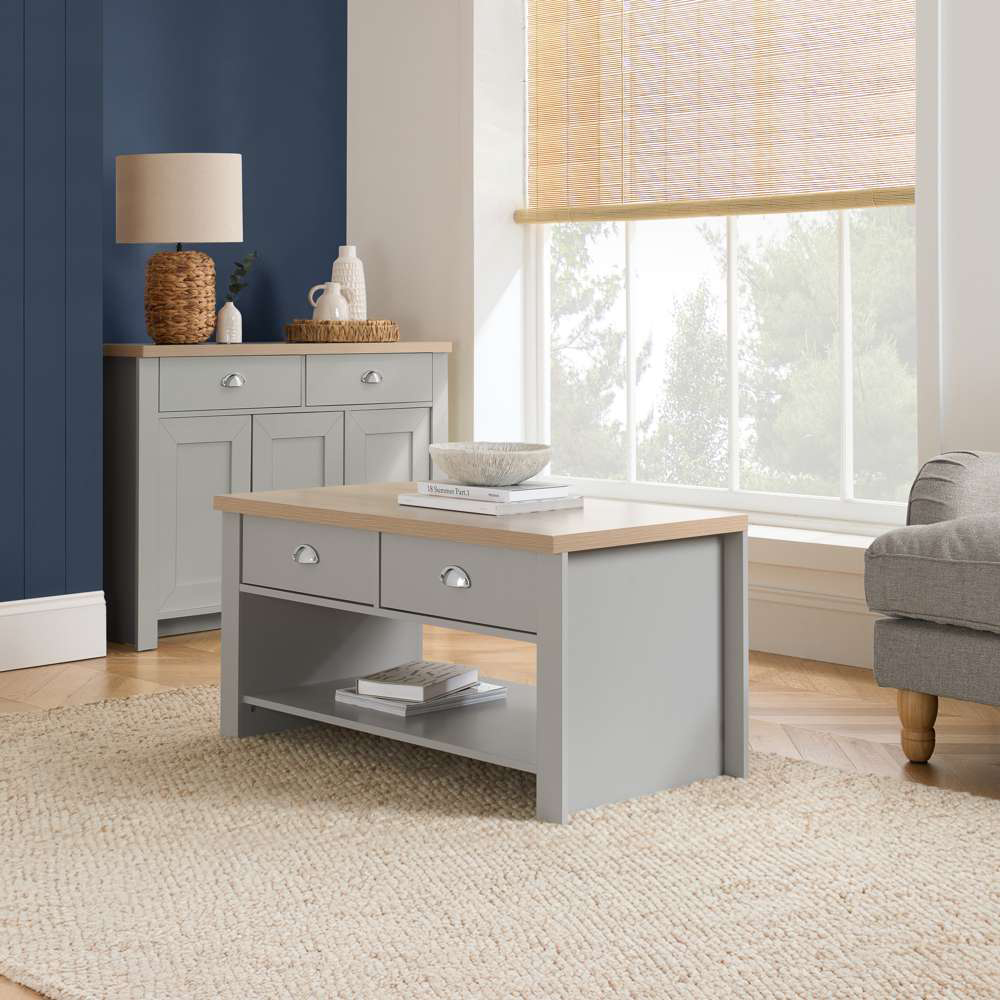 Highgate 2 Drawer Grey and Oak Coffee Table Image 7