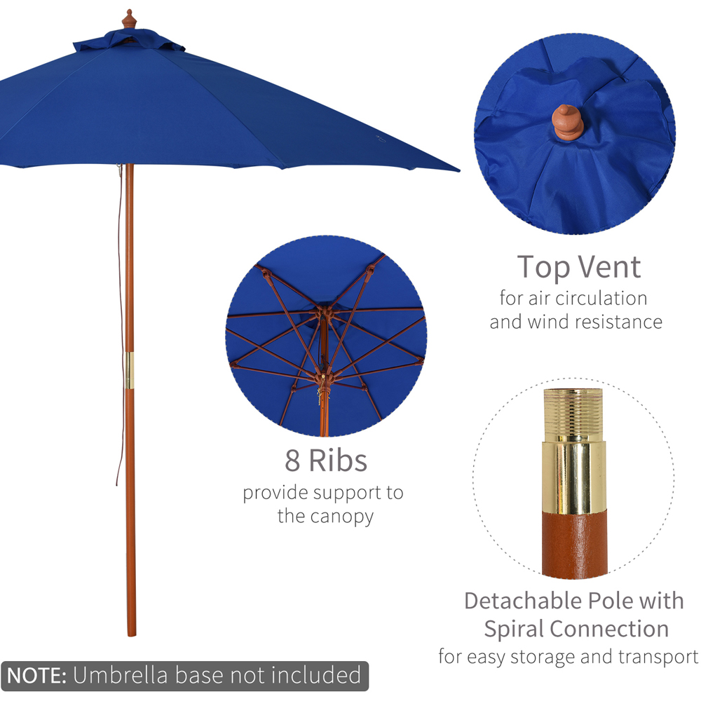 Outsunny Blue Wooden Garden Parasol with Top Vent 2.5m Image 5