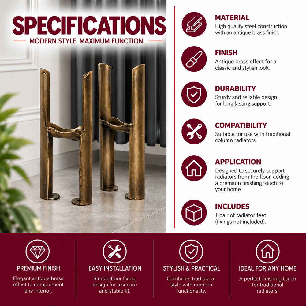 Go Bathrooms Clarence Antique Brass 2 Column Radiator Feet Image 2