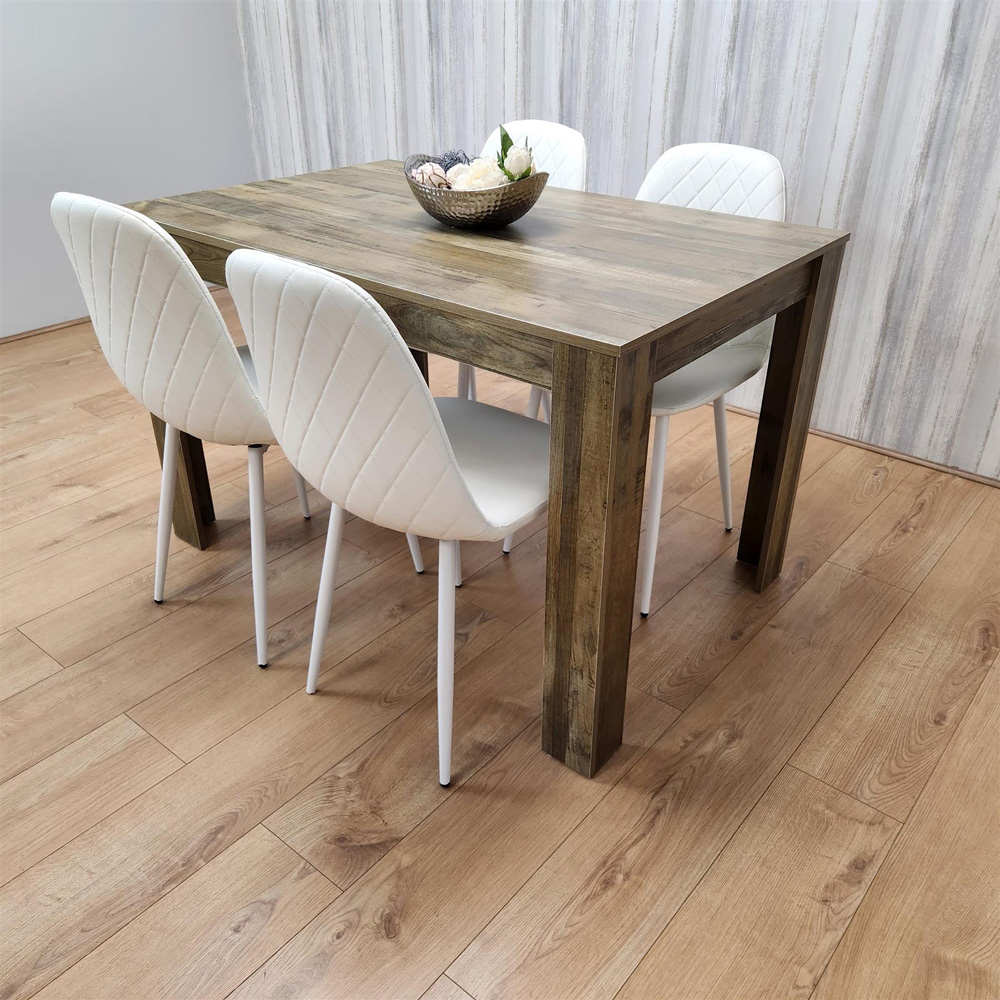 Portland 4 Seater Dining Set Rustic Effect and White Gem Image 2