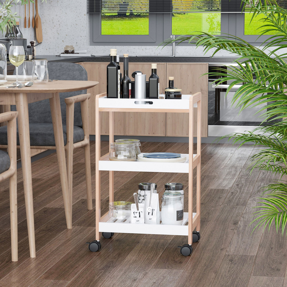 HOMCOM 3 Tier Wood Effect Serving Trolley Image 2