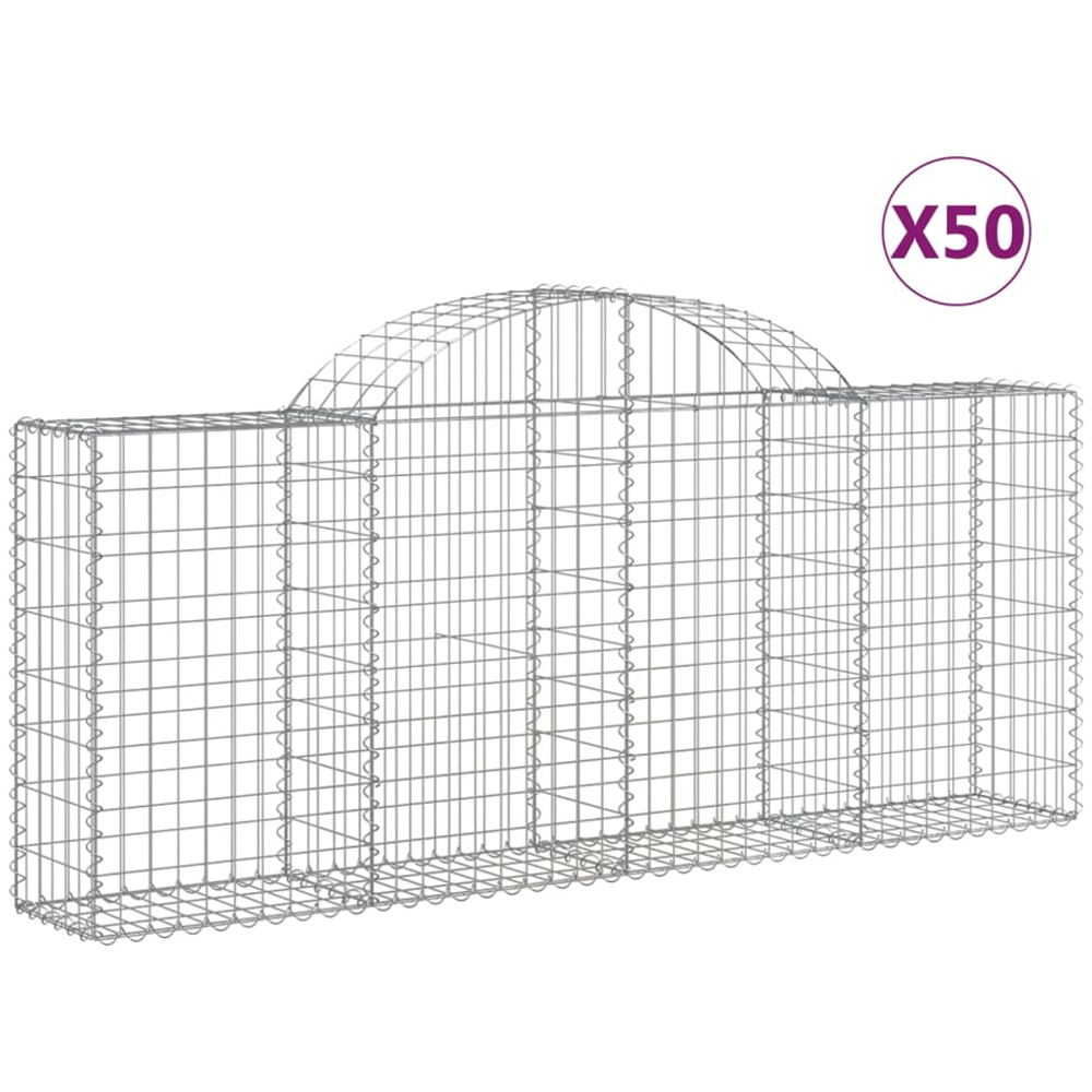 vidaXL Silver Galvanised Iron Arched Gabion Basket 200 x 30 x 80/100cm 50 Pack Image 4