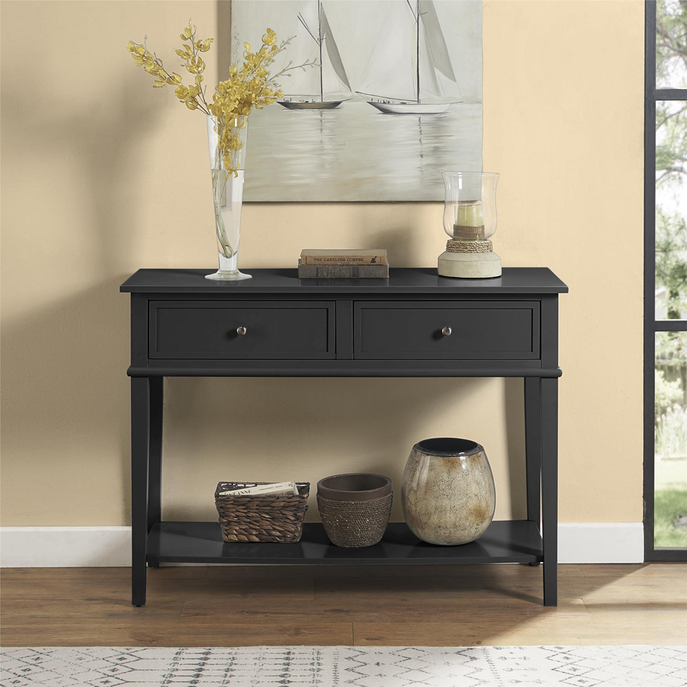 Dorel Franklin 2 Drawer Single Open Shelf Black Console Table Image 6