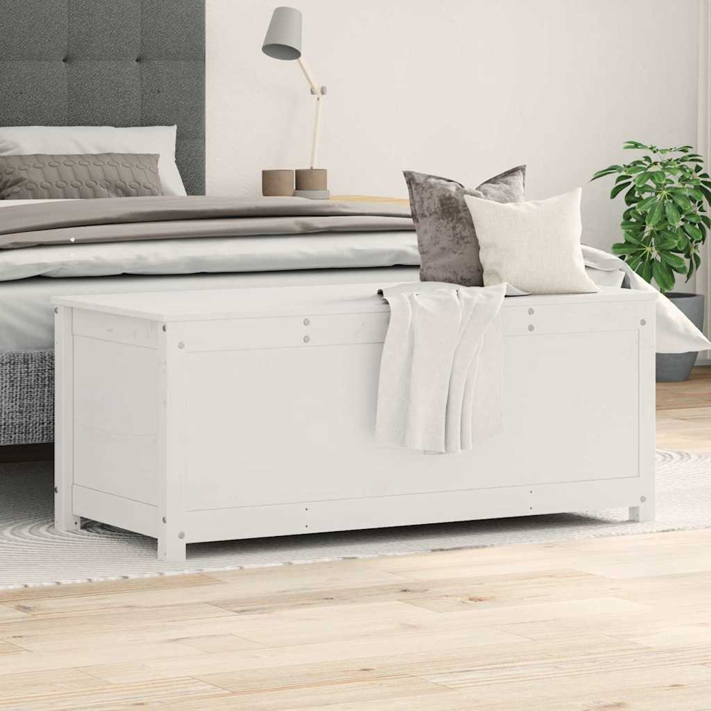 vidaXL White Solid Pine Wood Storage Box with Lid 110 x 50 x 45.5cm Image 2
