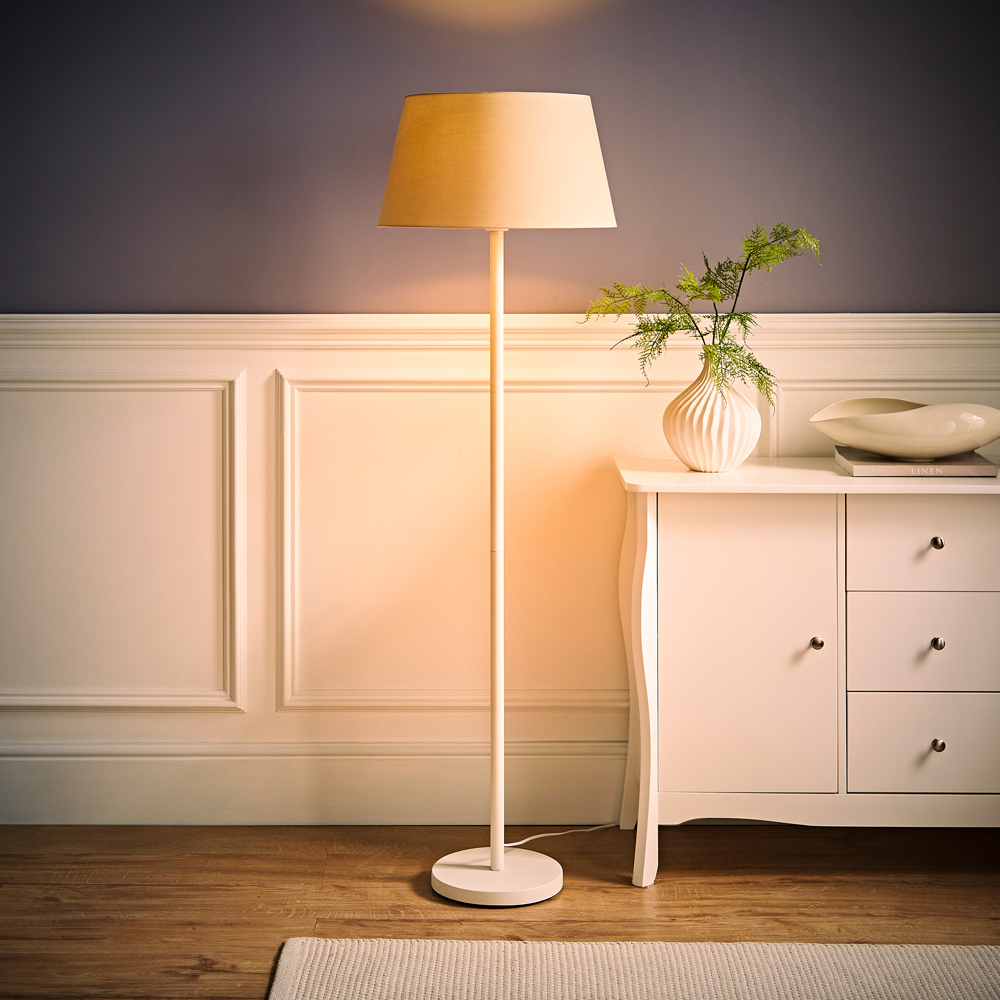 ValueLights Charlie Beige Tapered Shade White Floor Lamp and Bulb Image 2
