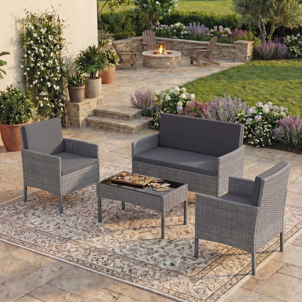 GARDEN VIDA Kendal 4 Seater Grey Rattan Lounge Set Image 4