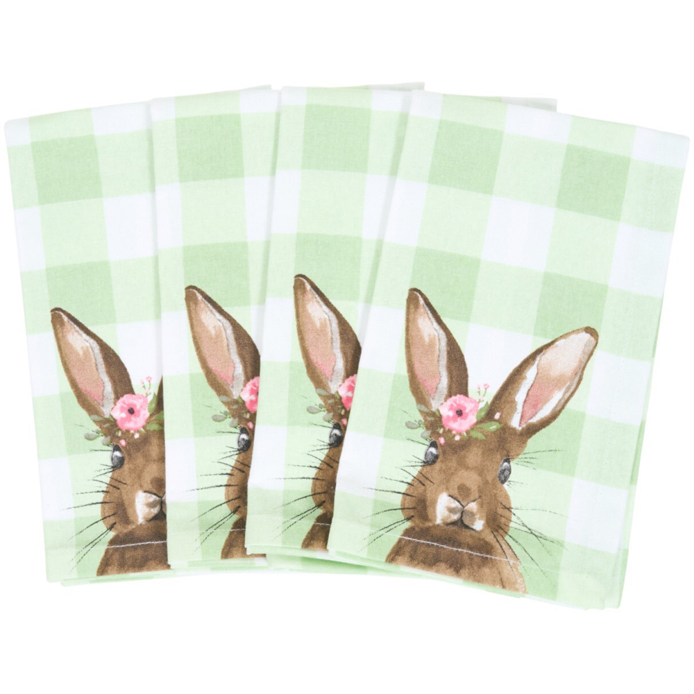 Pack of 4 Gingham Bunny Napkins Green Image 2