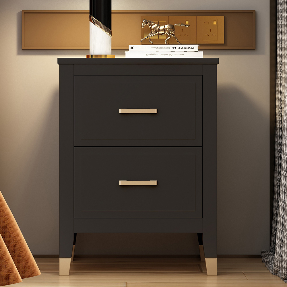 Palazzi 2 Drawers Black Wide Bedside Table Image 1