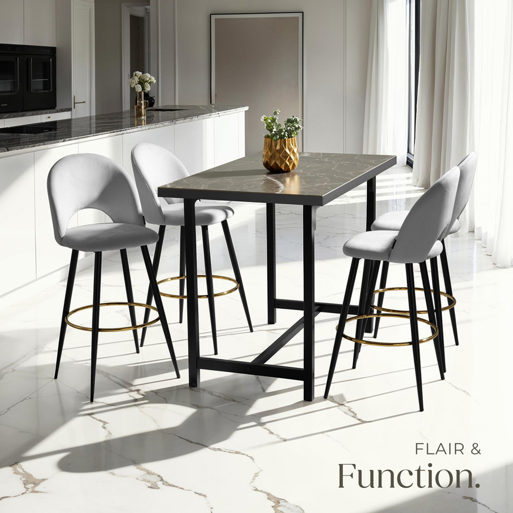 tectake Rachel Light Grey and Black Velvet Look Bar Stool Set of 2 Image 6