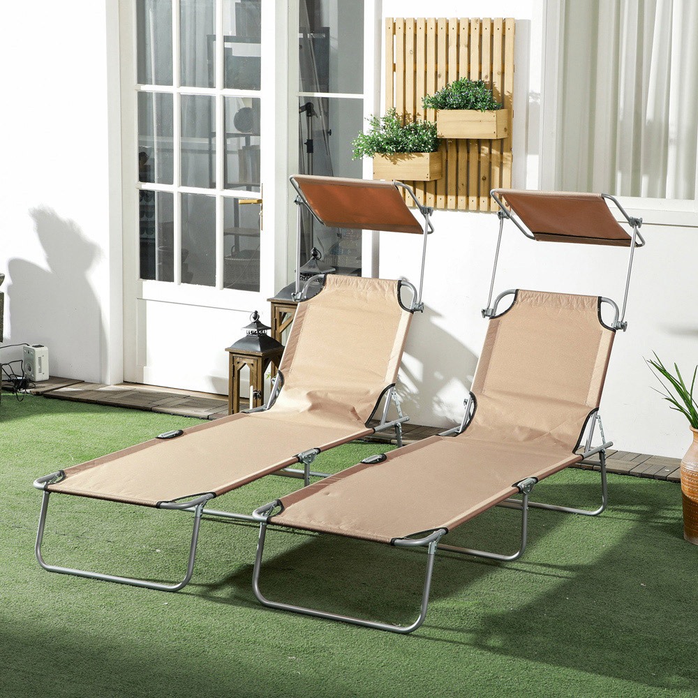 Outsunny Set of 2 Sand Adjustable Folding Sun Lounger Image 7