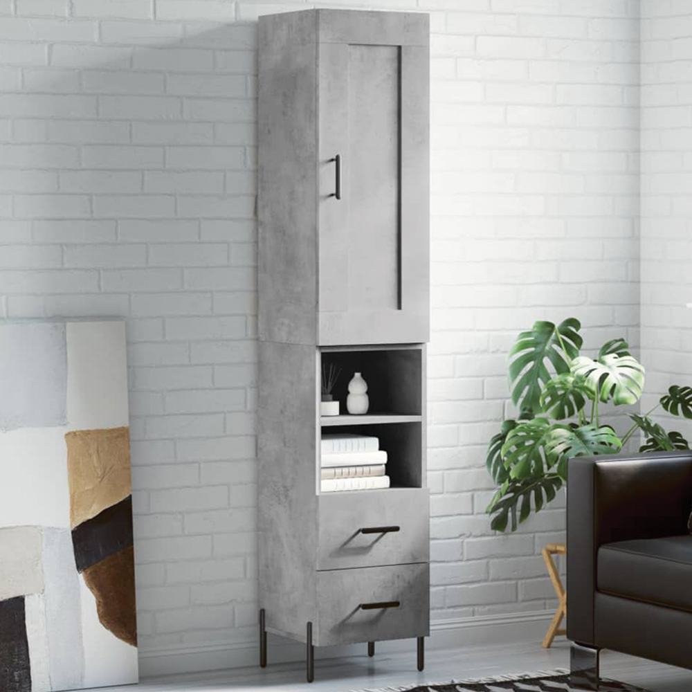 vidaXL Single Door 2 Drawer 2 Shelf Concrete Grey Highboard Image 1