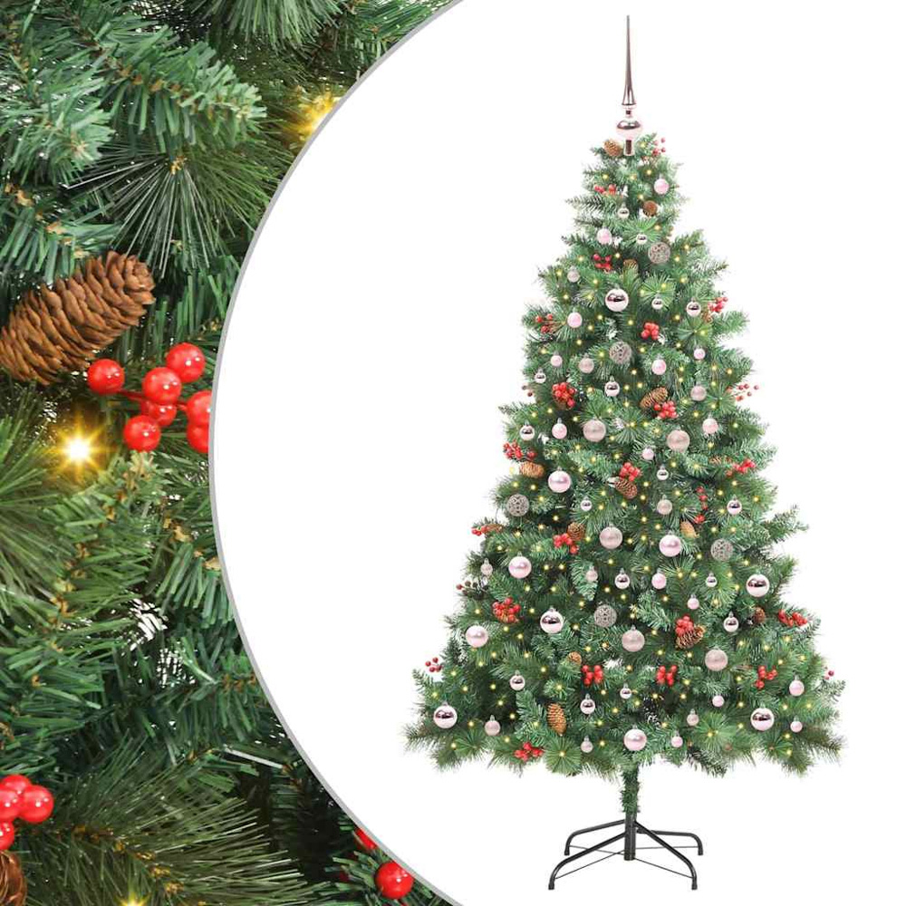 vidaXL 300 LED Pre-Lit Pink Baubles Green Artificial Christmas Tree 7ft Image 2