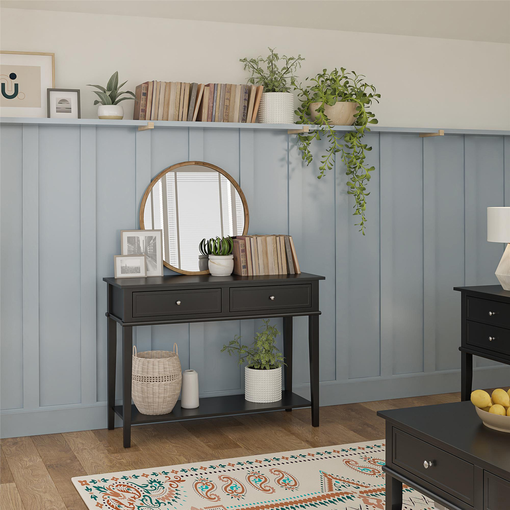 Dorel Franklin 2 Drawer Single Open Shelf Black Console Table Image 7