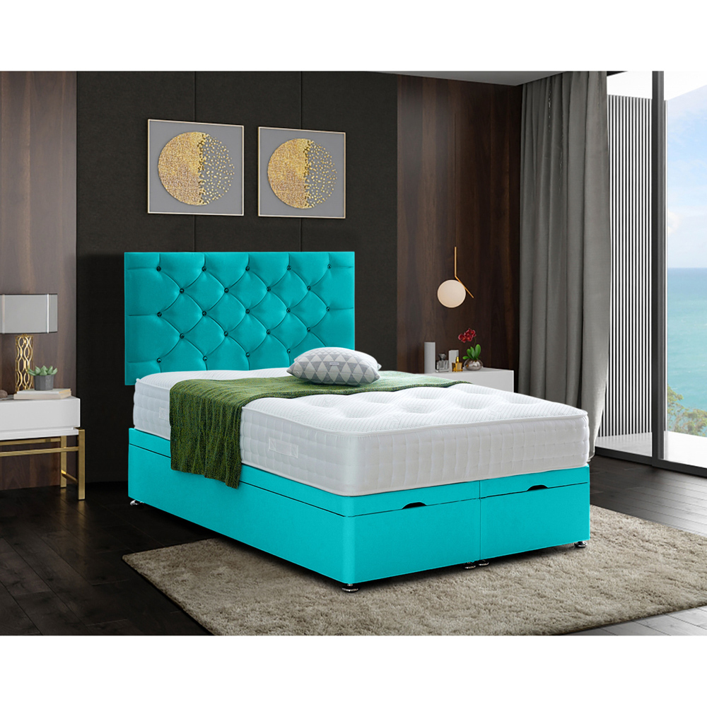 Eleganza Home Resthaven Double Teal Plush Velvet Divan Ottoman Bed with Headboard Image 2