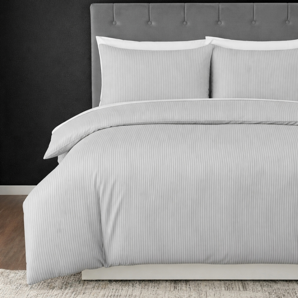 MHG Living Super King Size Silver Striped Duvet Set Image 1