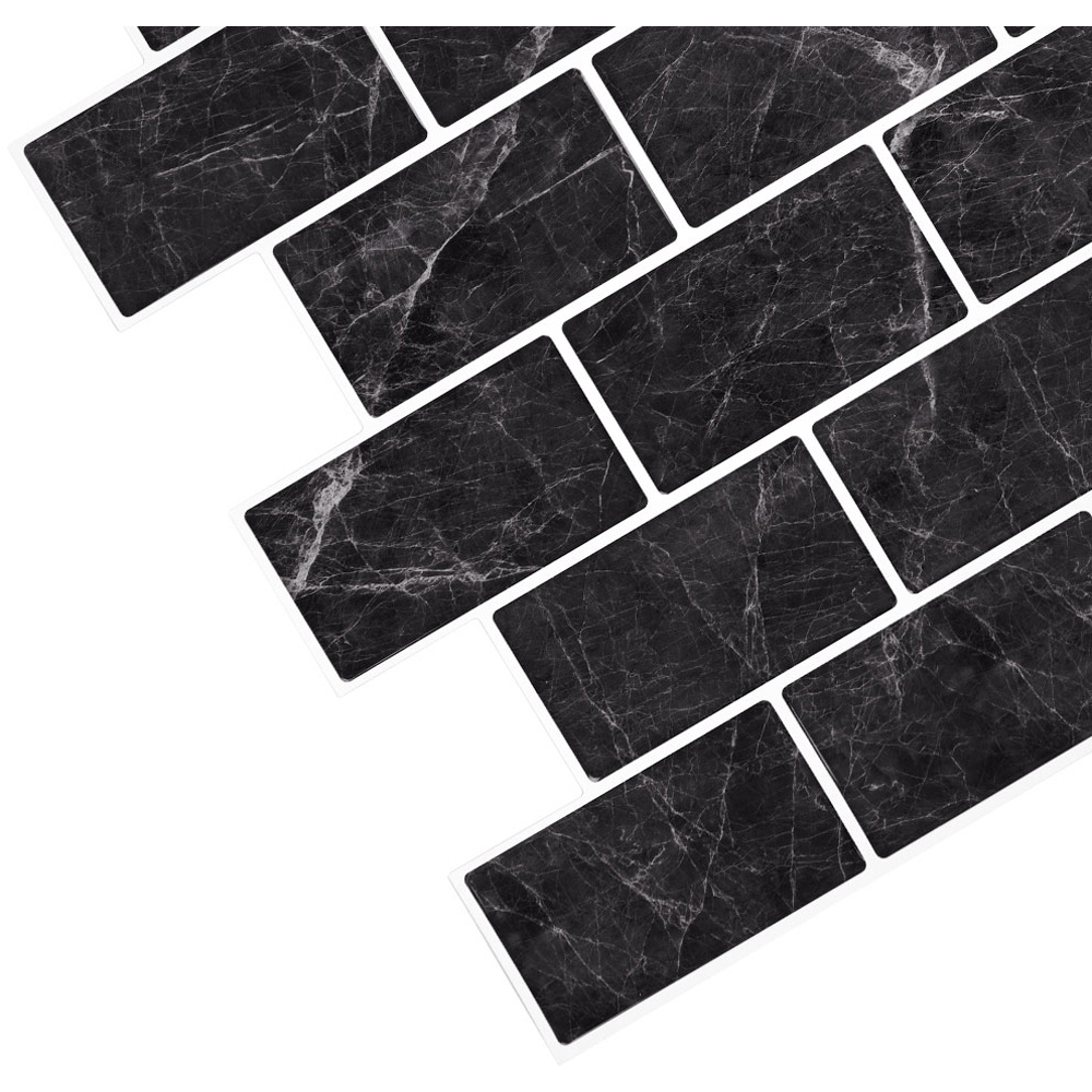 Living and Home Marble Black Peel and Stick Wall Tile Sticker 10 Pack Image 5