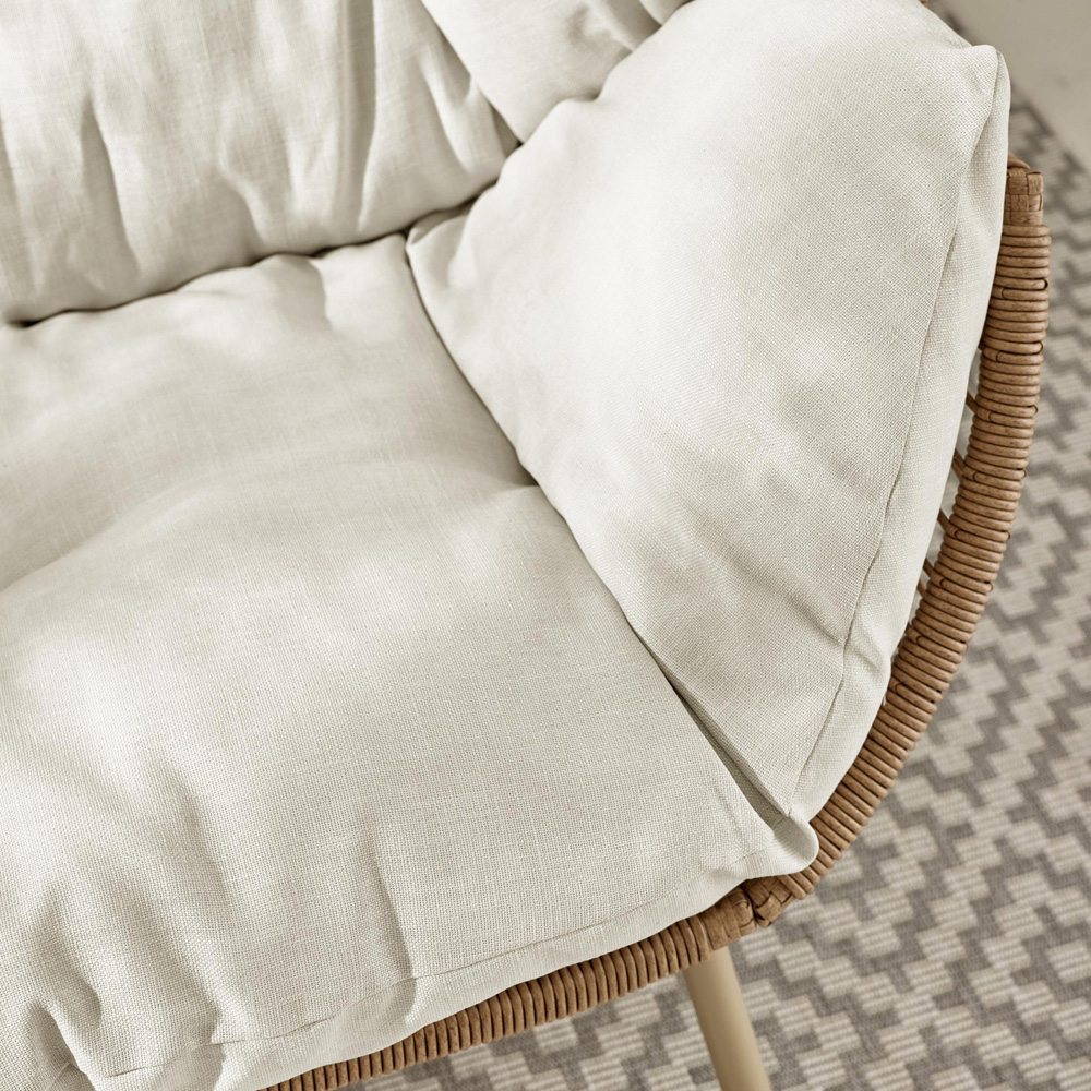 Furniturebox Veza 2 Seater Rattan Light Brown Egg Chair with Cream Cushion Image 2