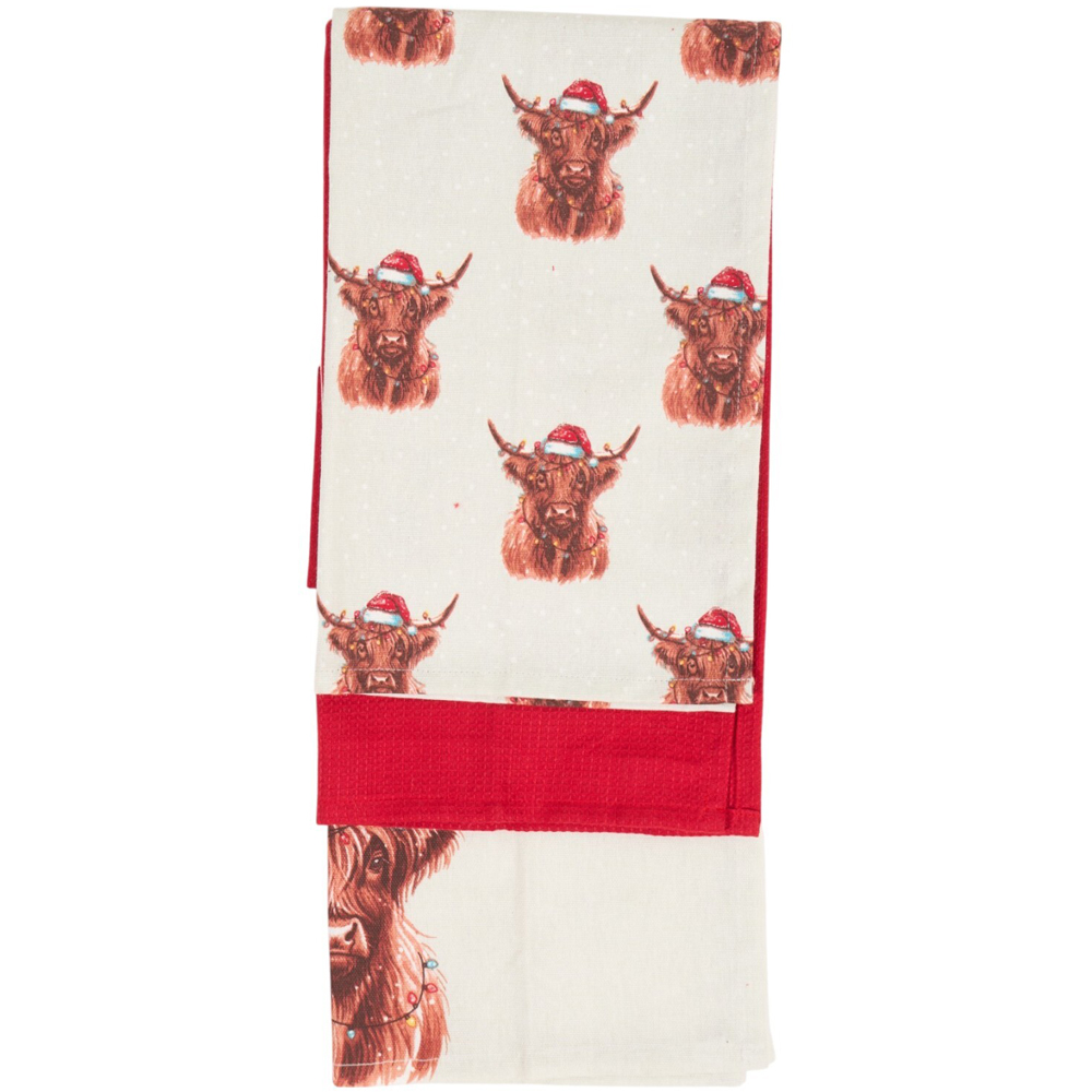 Pack of 3 Christmas Highland Cow Tea Towels Image 3