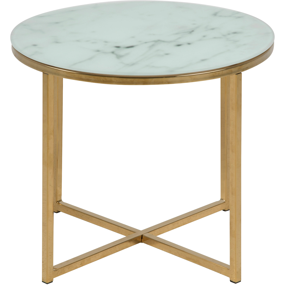 Florence Alisma White Clear Marble Glass Top Round Side Table with Gold Legs Image 2