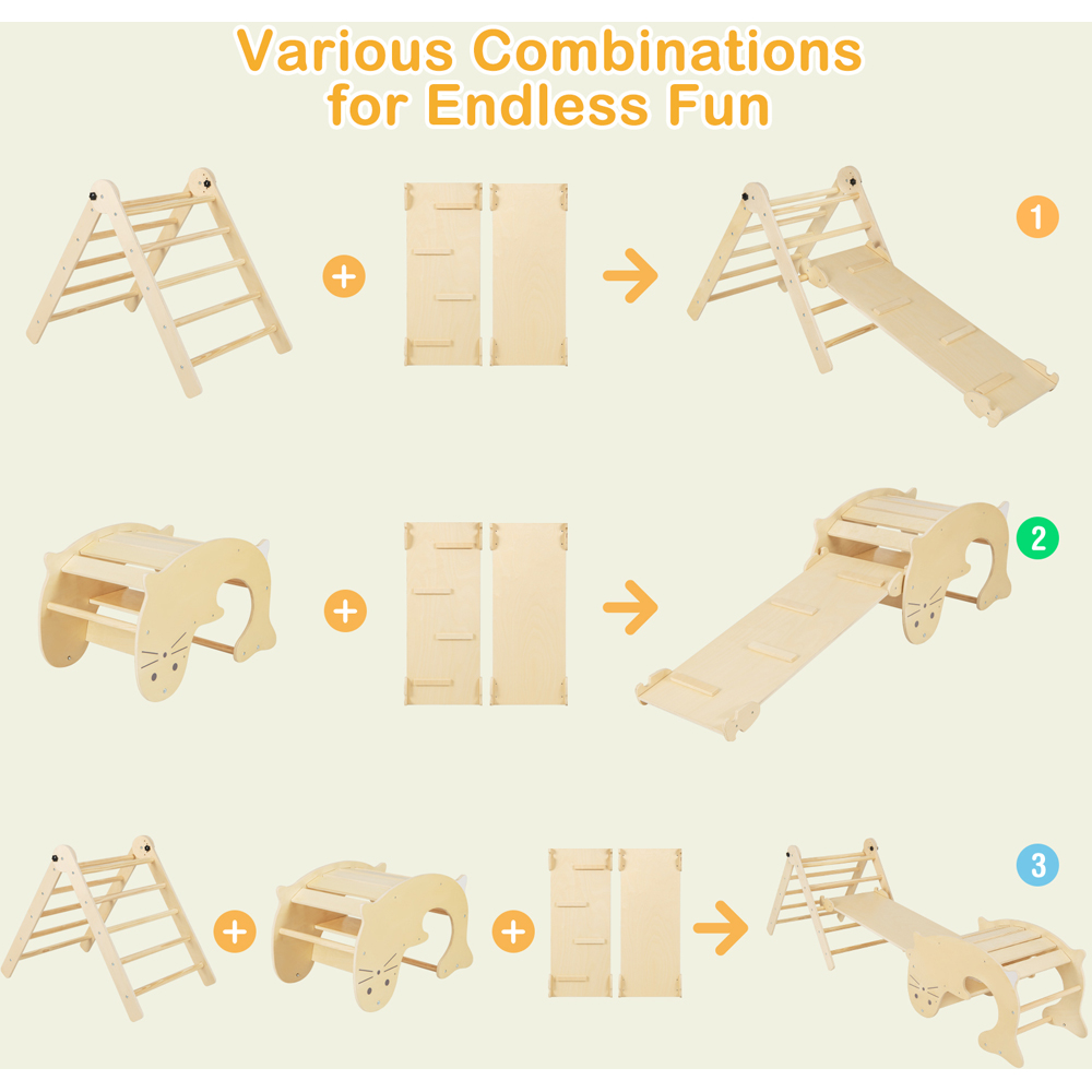 Costway Natural Kids 7 in 1 Wooden Foldable Indoor Climbing Toy Image 3