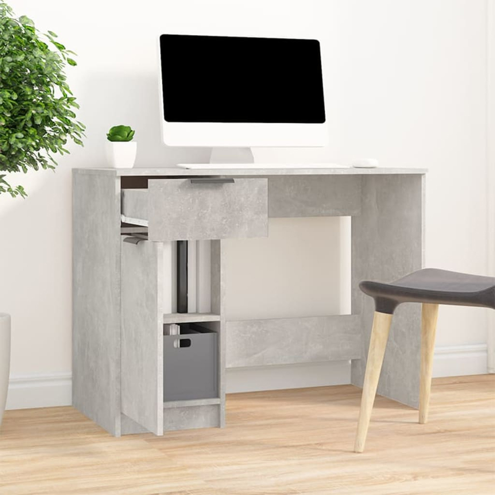 vidaXL Single Door Single Drawer Computer Desk Concrete Grey Image 6