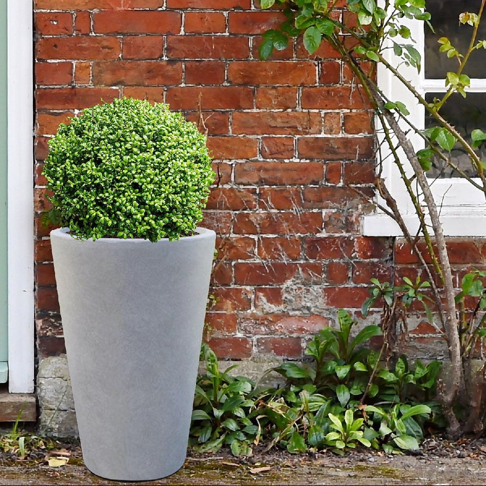 wilko Stone Grey Light Concrete Fibrestone Egg Round Plant Pot 57cm Image 6
