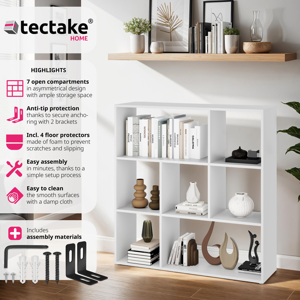 tectake Tartu 7 Shelf White Bookshelf Image 5