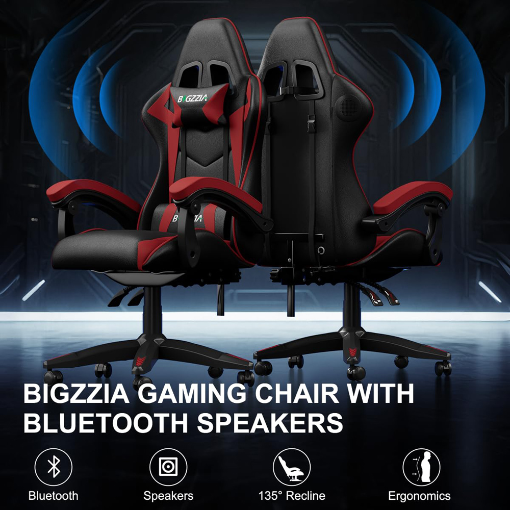 Rattrix Red Ergonomic High Back Gaming Chair with Bluetooth 5.3 Stereo Speakers Image 3
