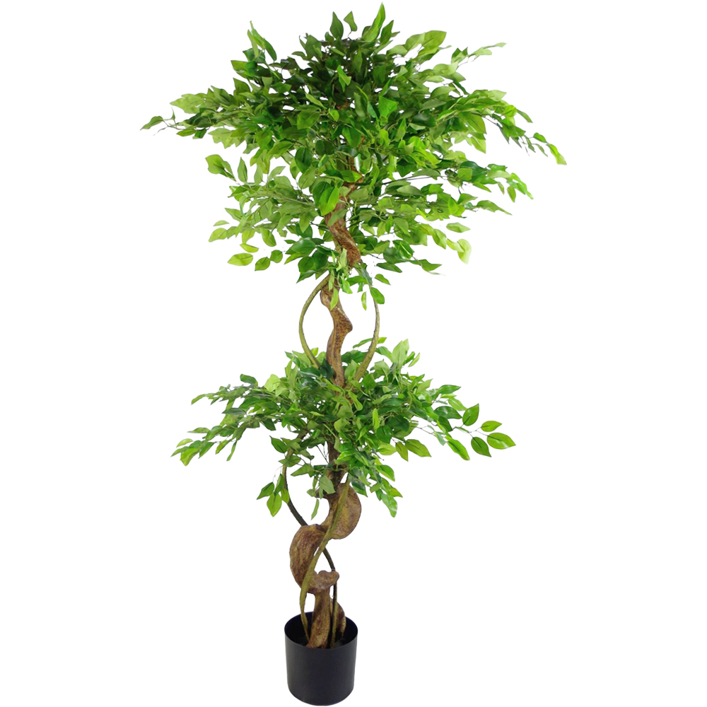 Leaf Twisted Trunk Japanese Fruticosa Ficus Artificial Tree in Plastic Pot 5ft Image 1