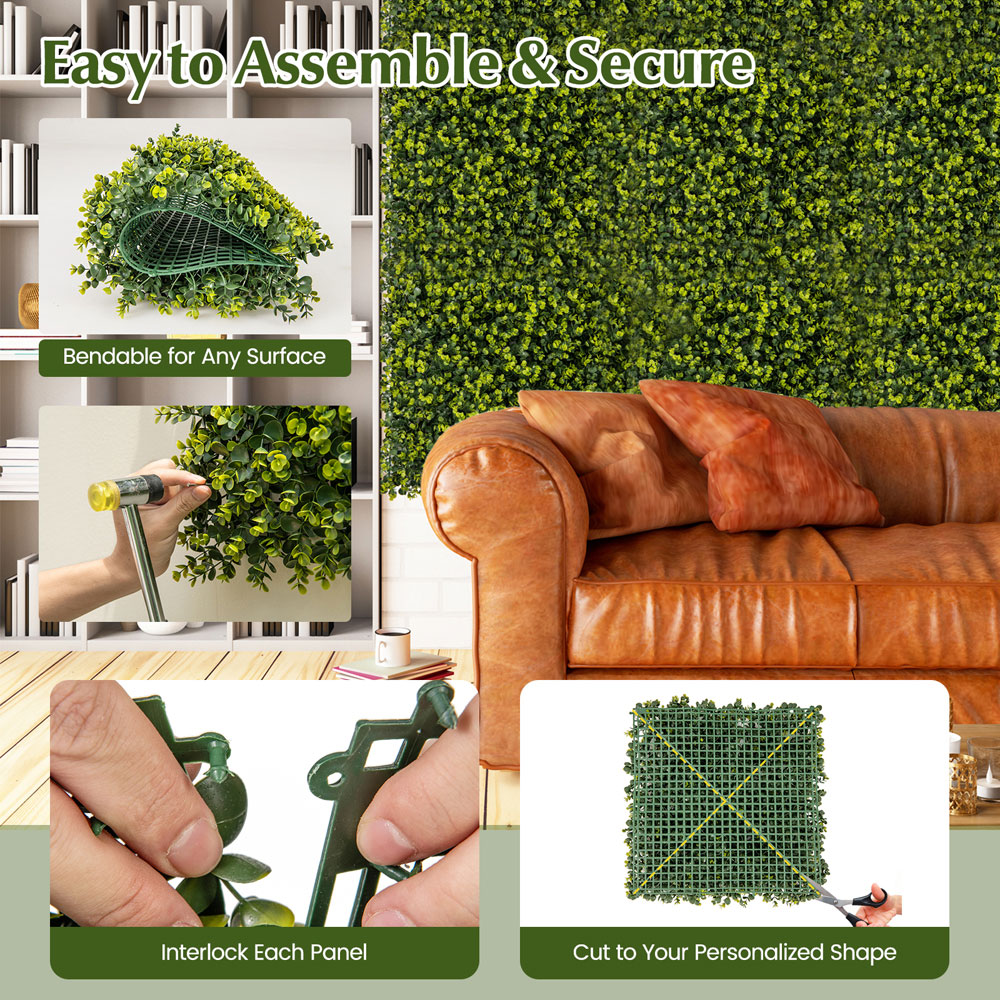 Costway 1.6 x 1.6ft Artificial Boxwood Hedge Panels 12 Pack Image 5