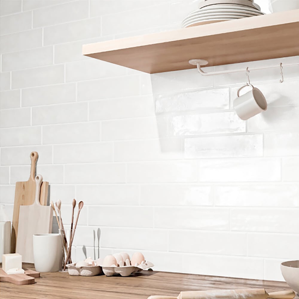 Top Ceramics Metro White Gloss Flat Bumpy Ceramic Wall Tile 75 x 300mm 1 sqm Image 1