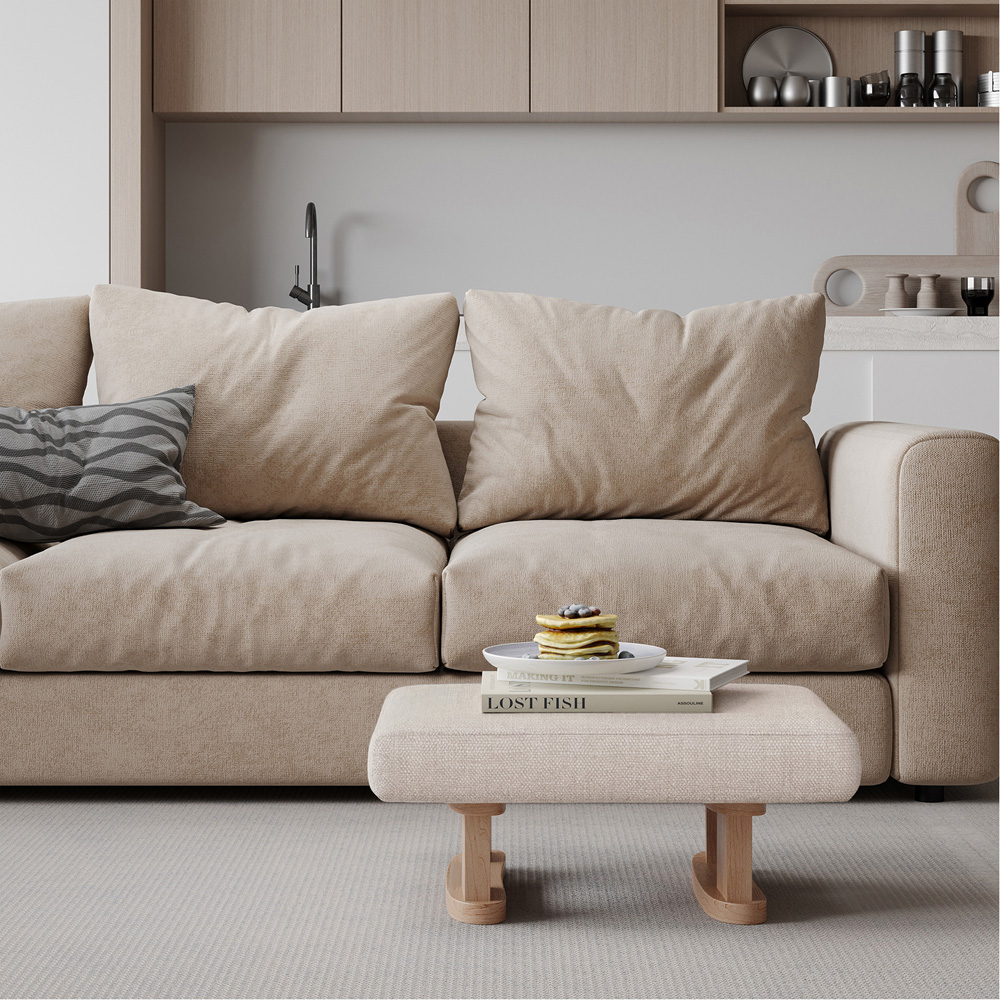 Living and Home Beige Linen Rectangle Footstool Image 7