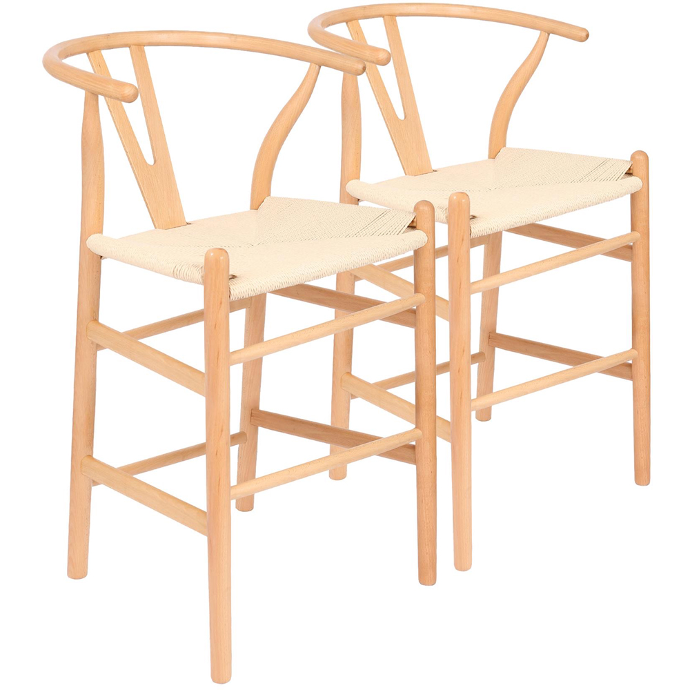 Nicholas Winter Natural Woven Rope Wooden Wishbone Bar Stool 2 Pack Image 2