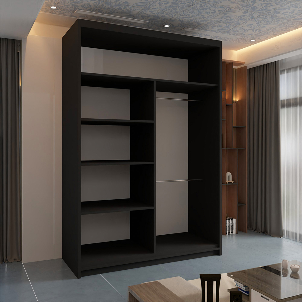 Sliding Wardrobes 4U Batumi 2 Door Black Small Curved Mirrored Wardrobe Image 3