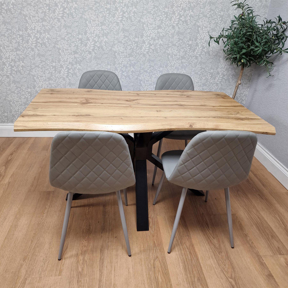 Portland 4 Seater Gem Pattern Faux Leather Wooden Tabletop Dining Set Grey Image 4