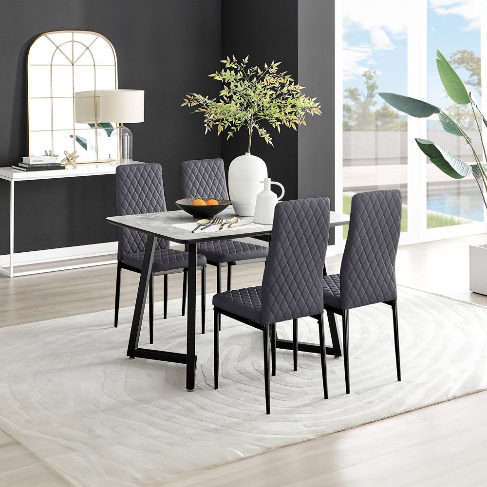 Furniturebox Copeland Valera Marble Effect 4 Seater Dining Set White Grey and Black Image 9