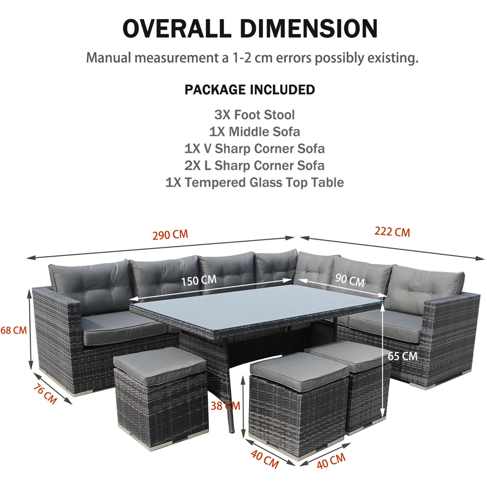 Furniture One 9 Seater Grey Rattan Garden Corner Sofa Set Image 3