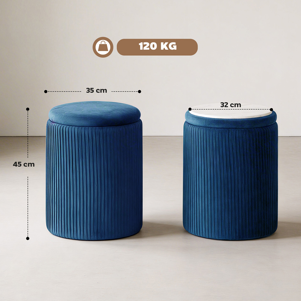 Portland Blue Round Storage Ottoman with Removable Top Image 9