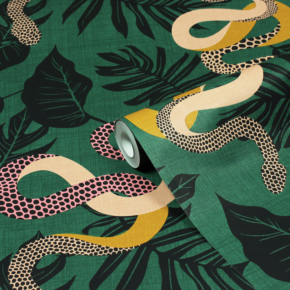 furn. Serpentine Juniper Animal Green Matte Wallpaper Image 2
