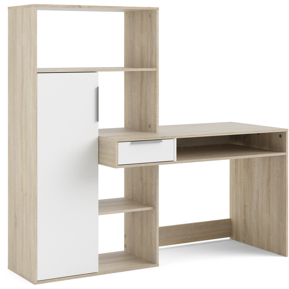 Florence Function Plus Single Door Single Drawer Multifunctional Desk White and Oak Image 2