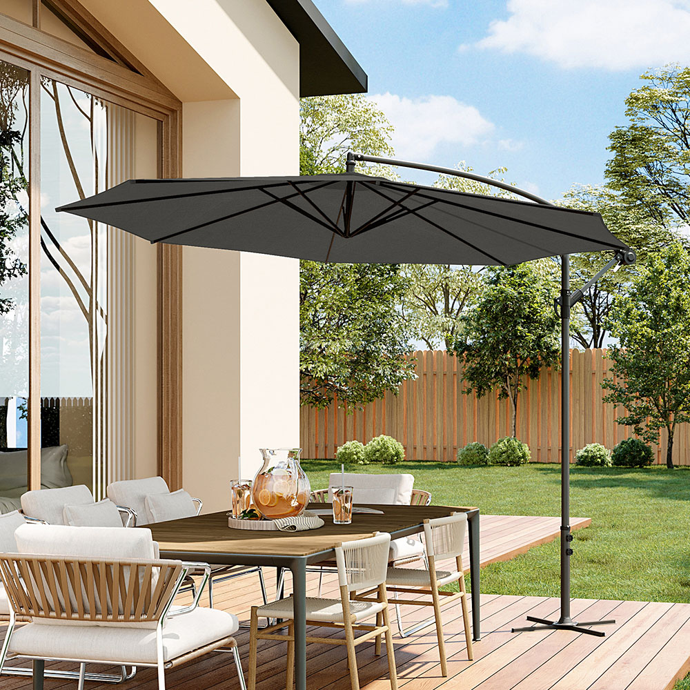 Living and Home Black Cantilever Parasol with Cross Base 3m Image 2