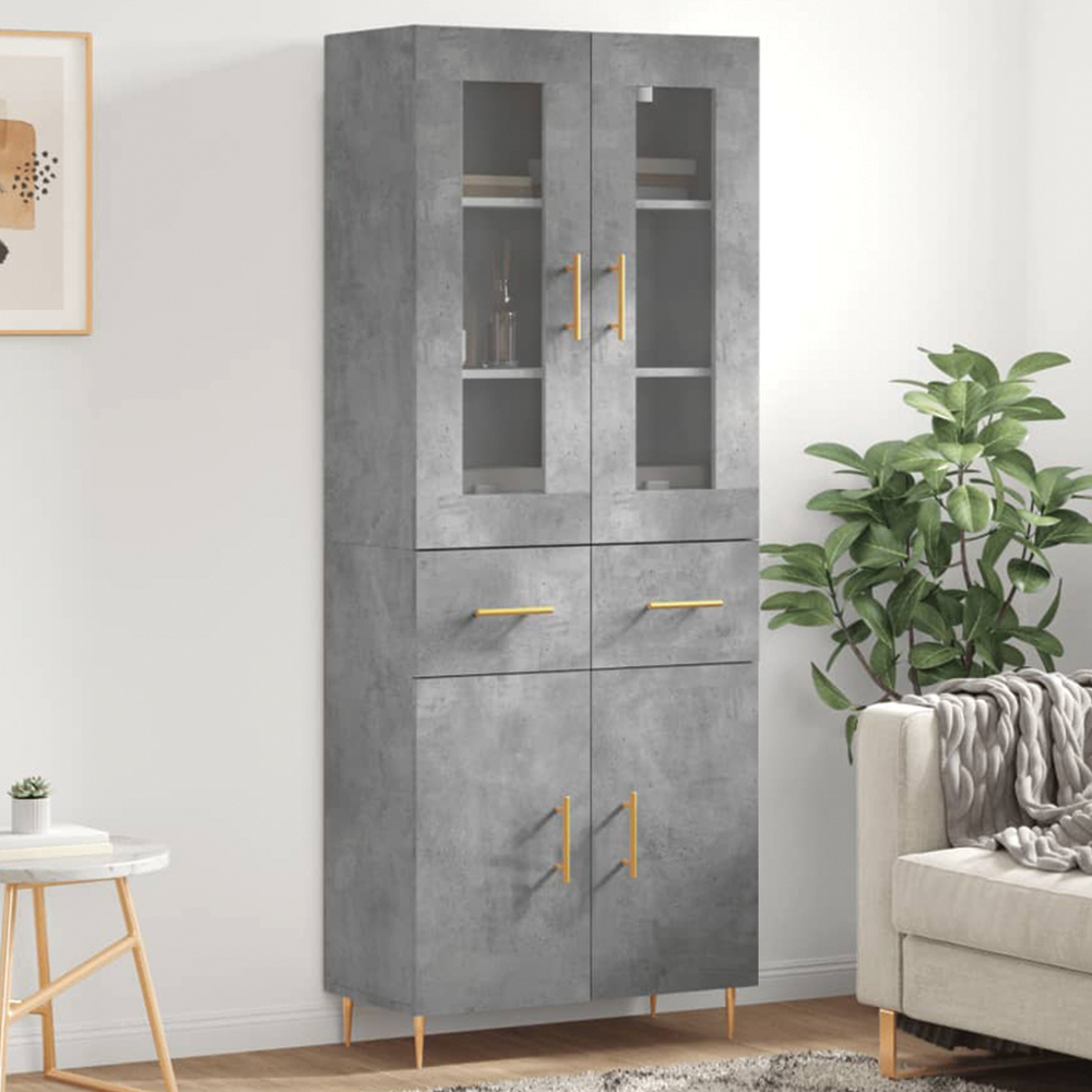 vidaXL 4 Door 2 Drawer Concrete Grey Highboard Image 1