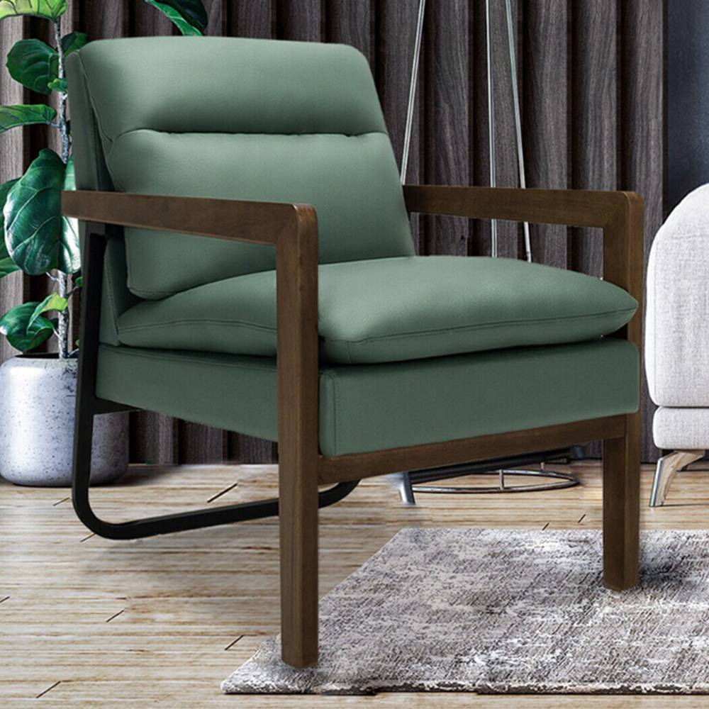 Costway Green Leather Accent Chair Image 1